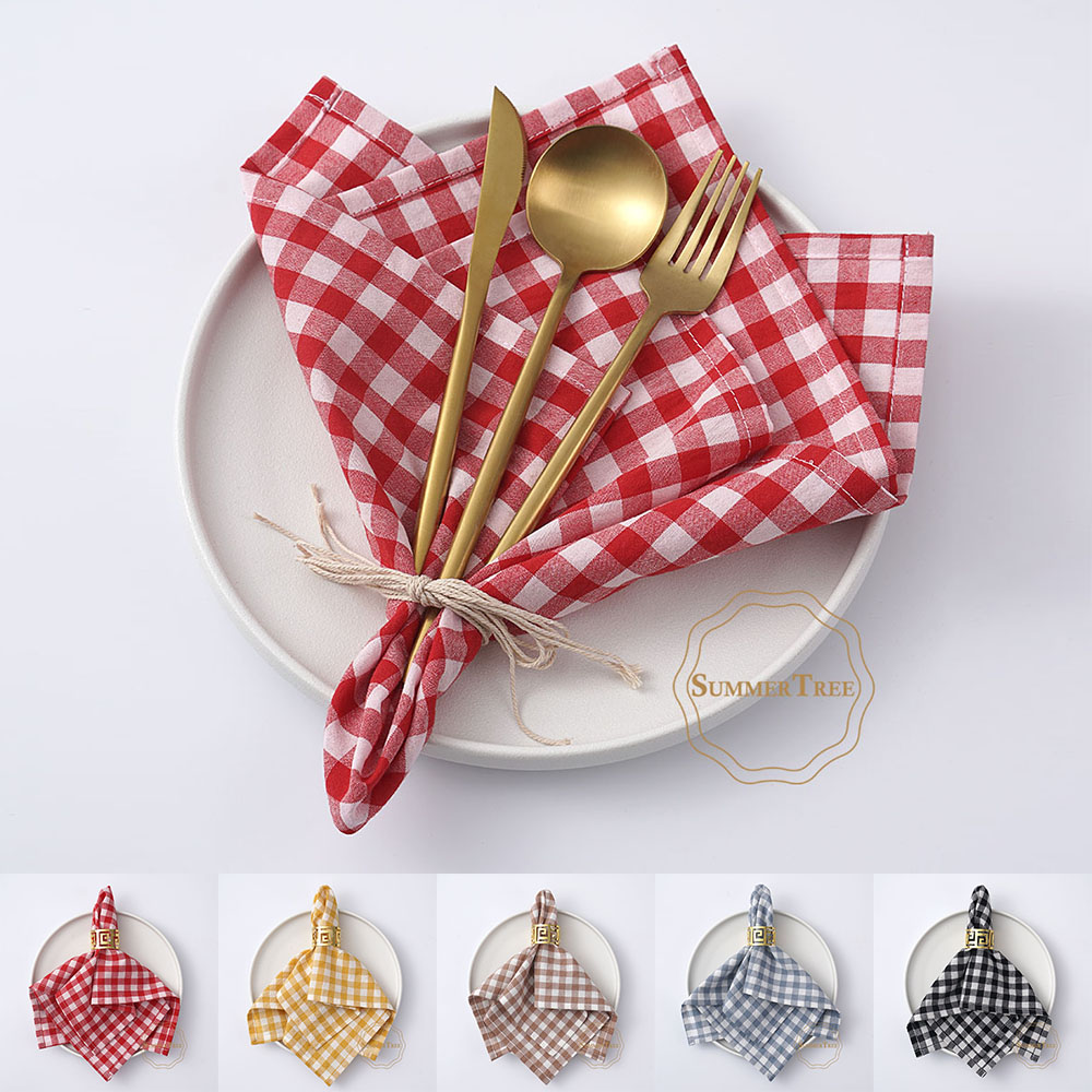 Linen Napkin Set - Guardanapo de Algodão Xadrez 42x42cm, Pequeno