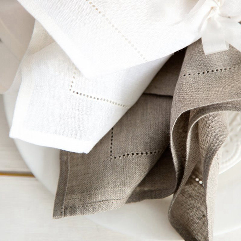 Linen Napkin Set - 6 peças guardanapos de costura branca