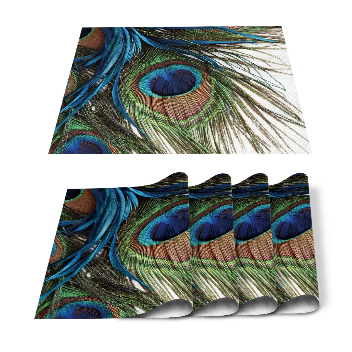 Pena do pavão Impresso Mats Se - Linen Napkin Set avaliação e preço