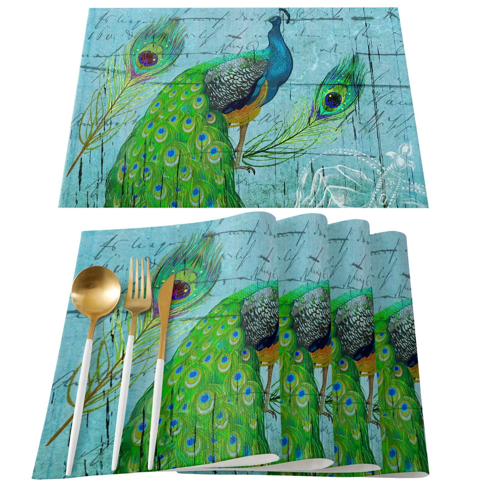 Pena do pavão Impresso Mats Se - Linen Napkin Set avaliação e preço