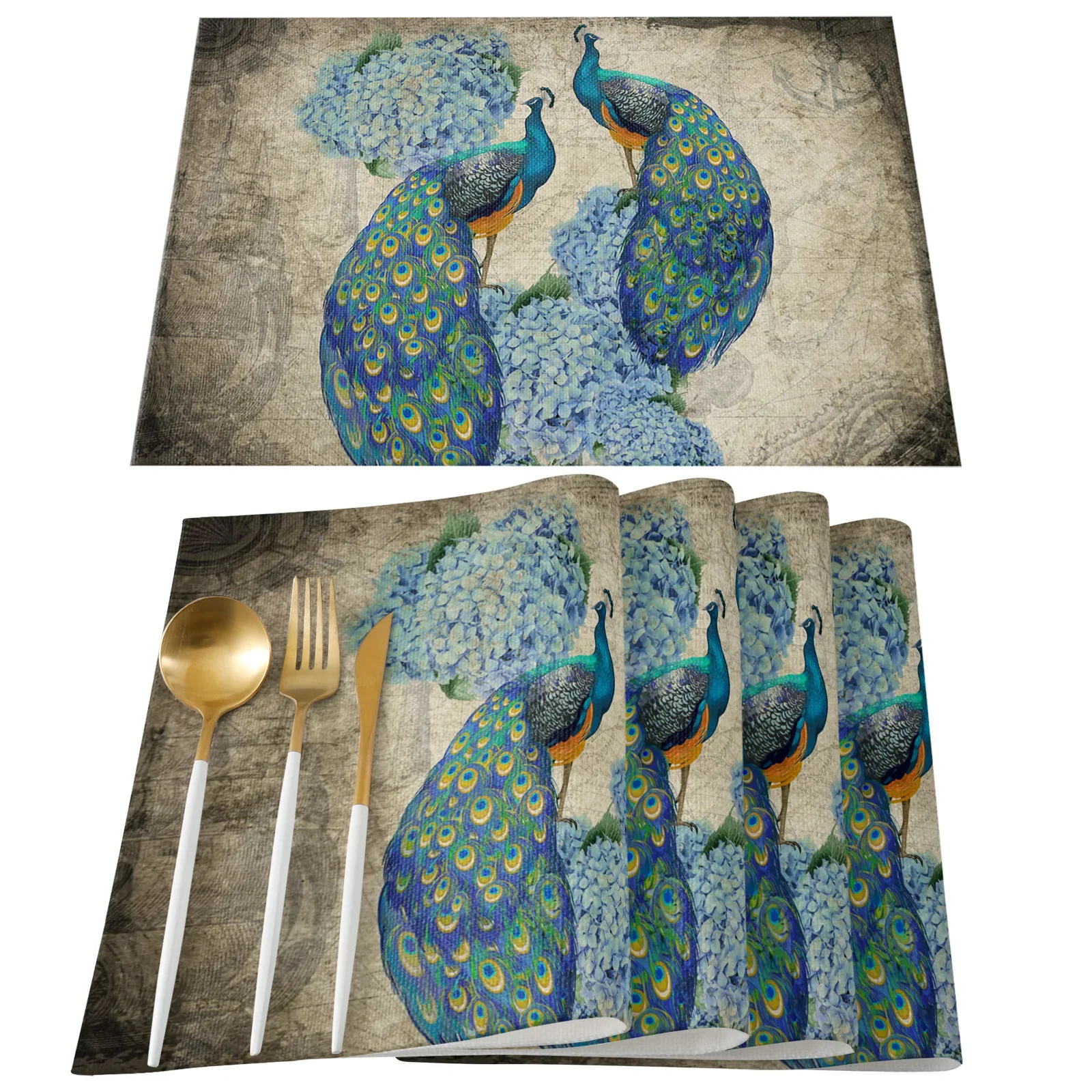 Pena do pavão Impresso Mats Se - Linen Napkin Set avaliação e preço